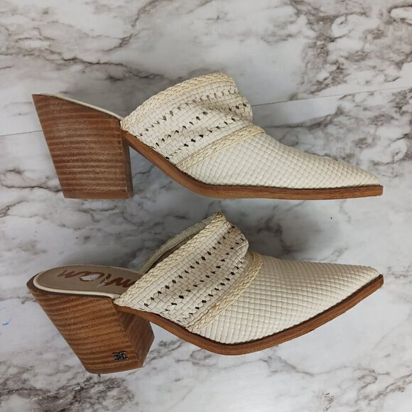 SAM EDELMAN Lillianna Slip-On Leather Heel Mules Ivory Pointed Toe women's sz.8 - Picture 8 of 11